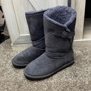 BEARPAW WOMENS TATUM LINED WINTER MID-CALF BOOTS GRAY 9